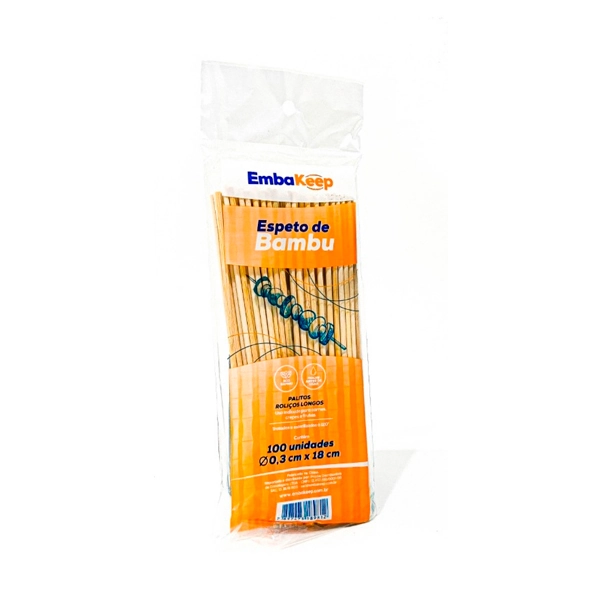 Espetinho De Bambu Embakeep 100un