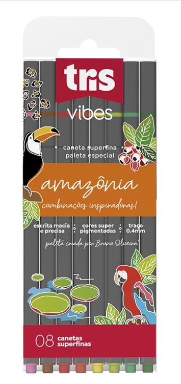 Caneta Super Fina Tris Vibes Amz 8 Cor