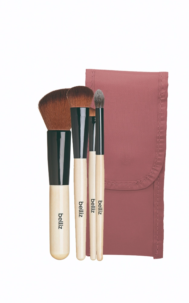 Kit Pincéis De Maquiagem Facial Estojo Marfim Belliz 5 Unidades