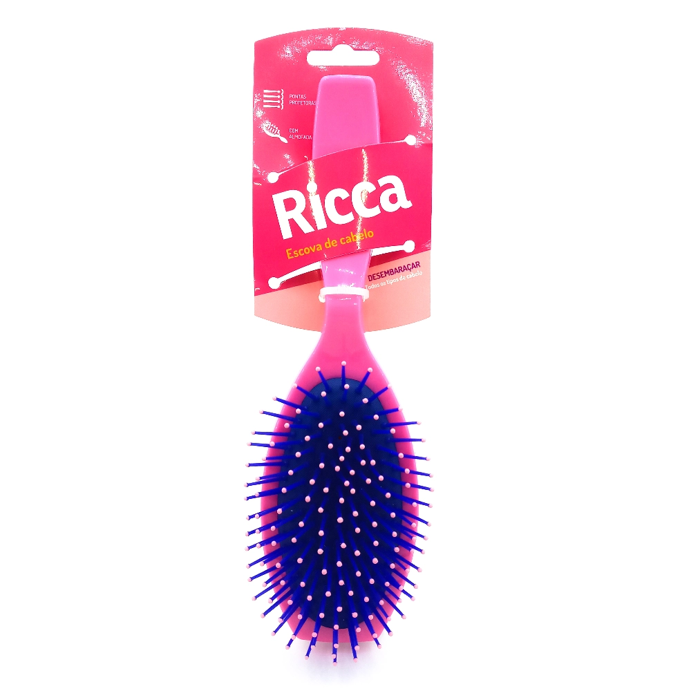 Escova Para Cabelo Almofadada Oval Pink Ricca