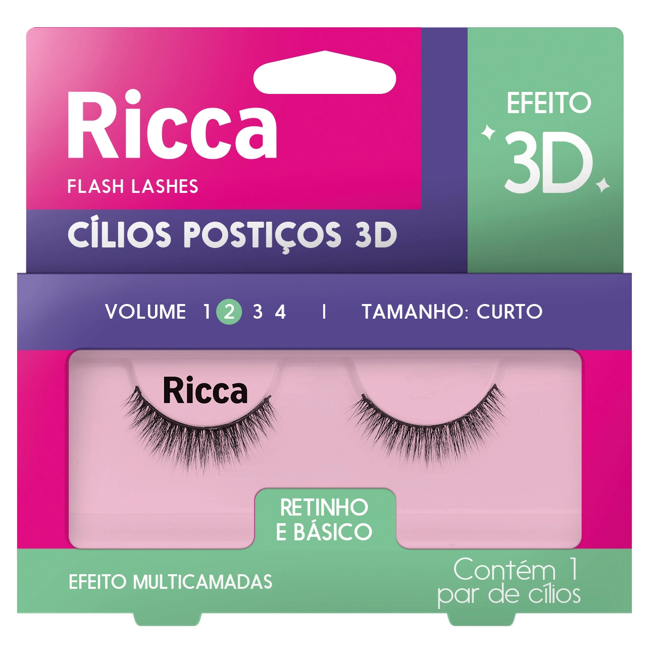 Cilios Posticos Ricca 3d Vol 02 Curto Ref 401 1un