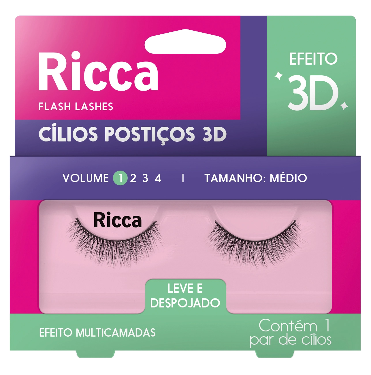 Cilios Posticos Ricca 3d Vol 01 Medio Ref 405 1un