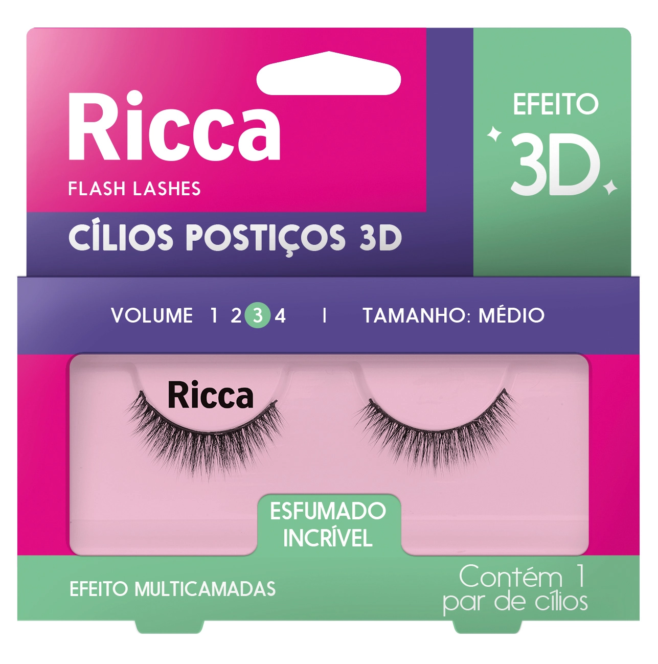 Cilios Posticos Ricca 3d Vol 03 Medio Ref 406 1un