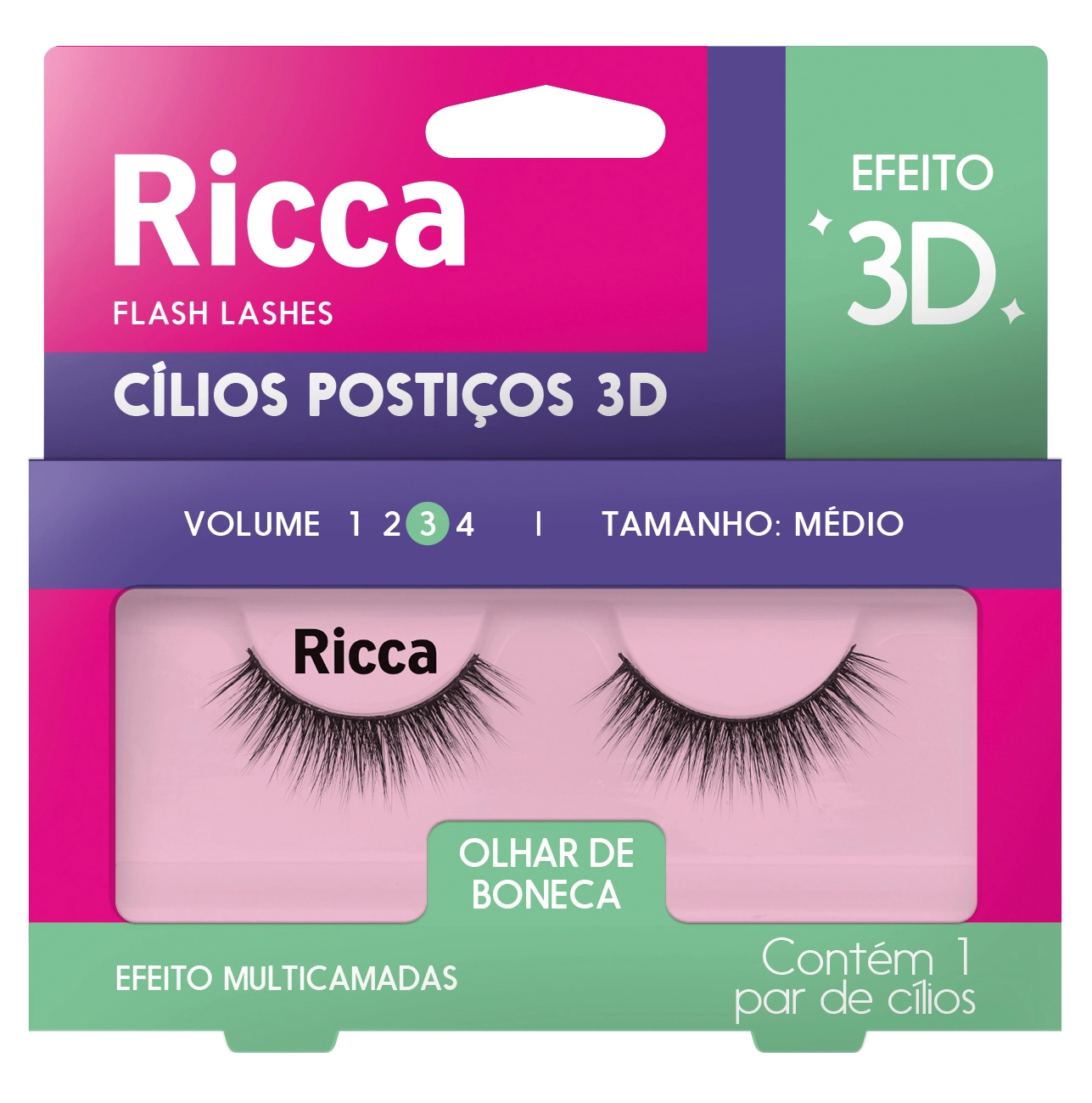 Cilios Posticos Ricca 3d Vol 03 Medio Ref 407 1un