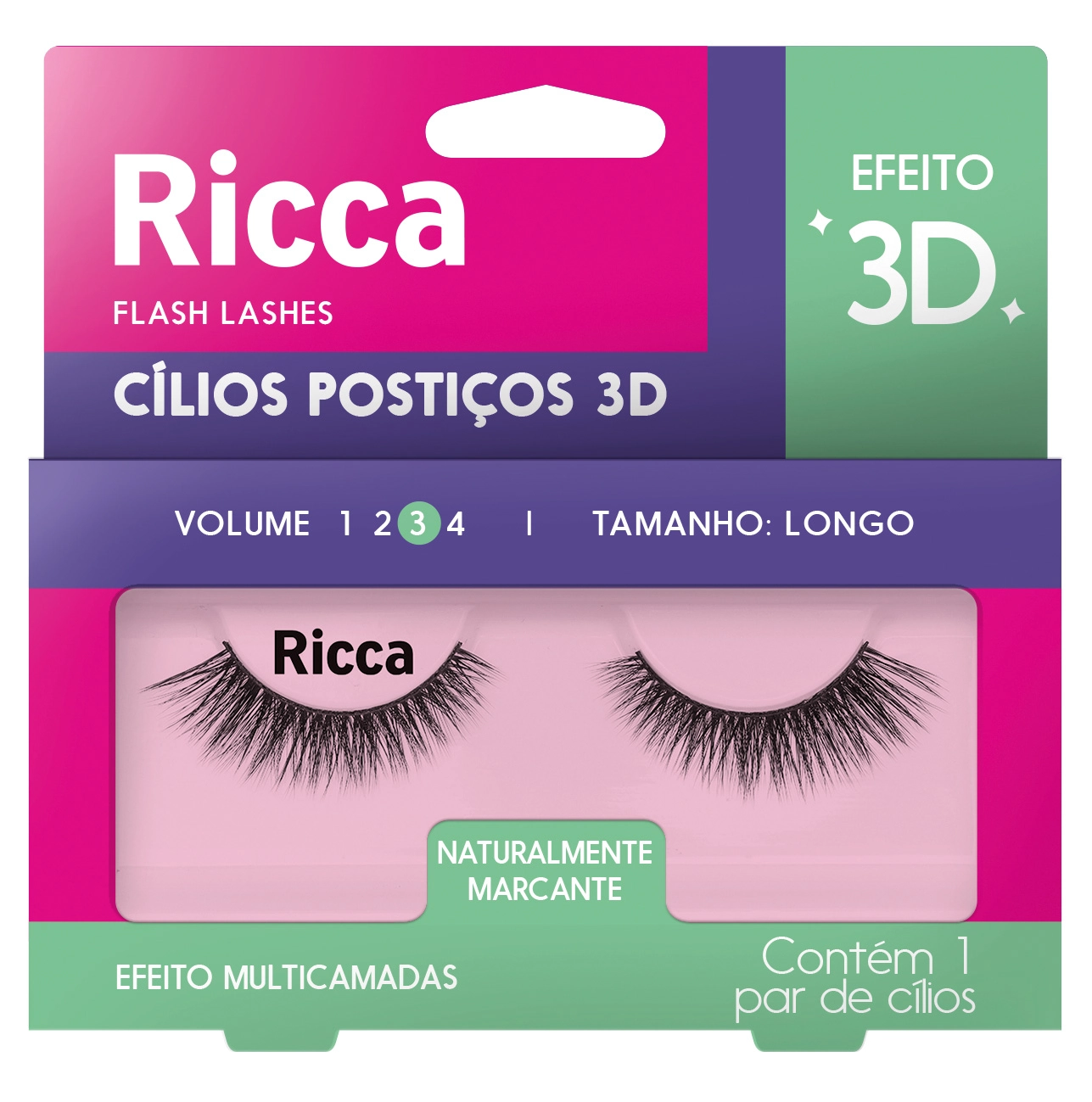 Cilios Posticos Ricca 3d Vol 03 Longo Ref 408 1un
