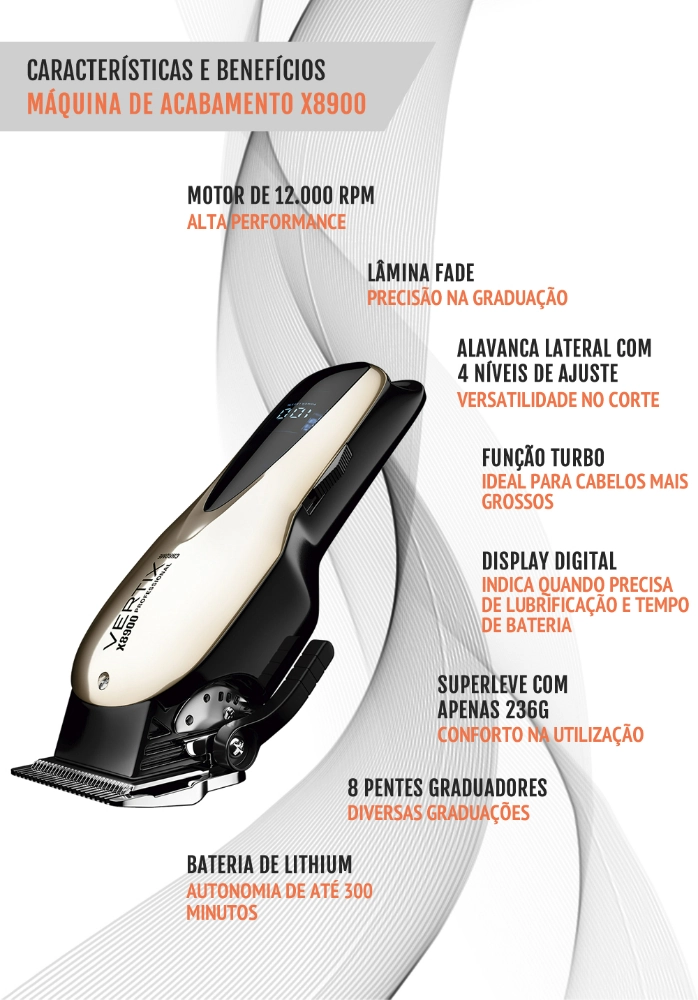 Maquina De Corte Profissional Sem Cabo X8900 Lithium Vertix