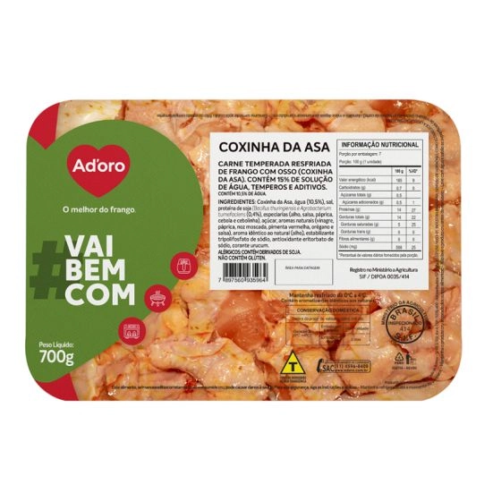 Coxinha Da Asa Temperada Adoro 700g