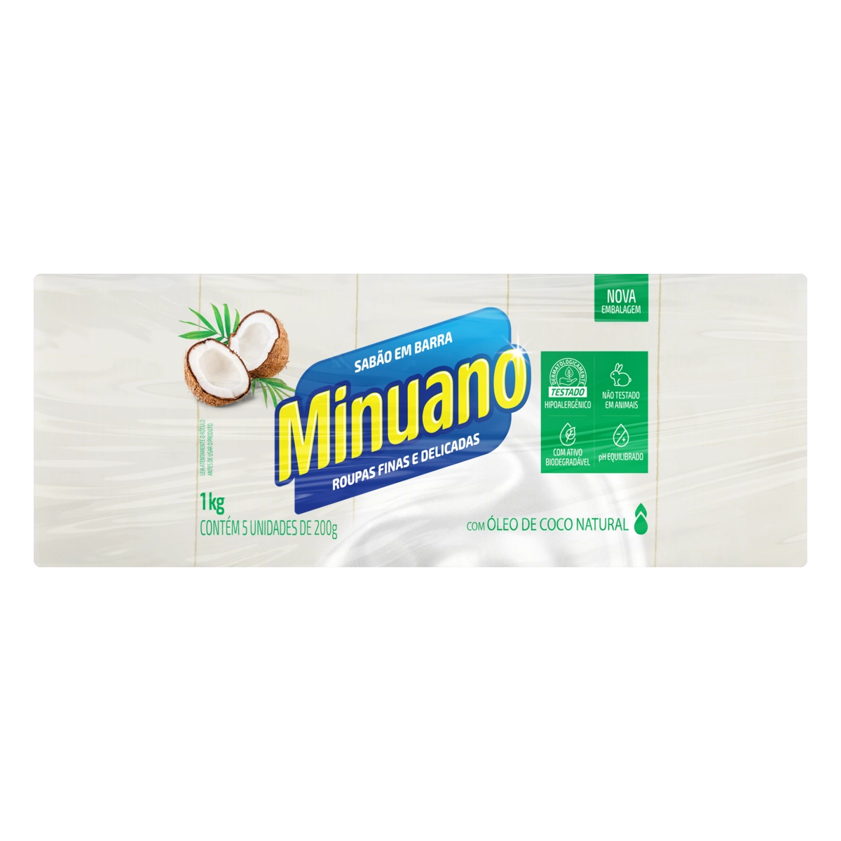 Sabão Barra Coco Minuano Pacote 1kg 5 Unidades
