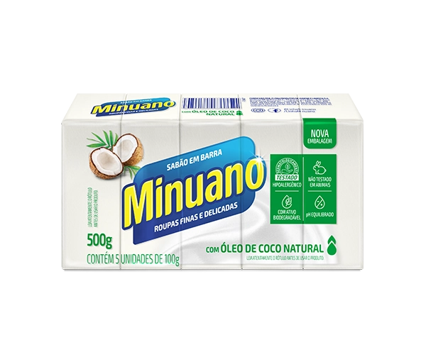 Sabão Barra Coco Minuano Pacote 500g 5 Unidades