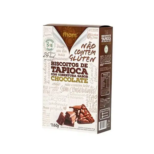 Biscoito De Tapioca Com Cobertura De Chocolate Fhom Caixa 60g