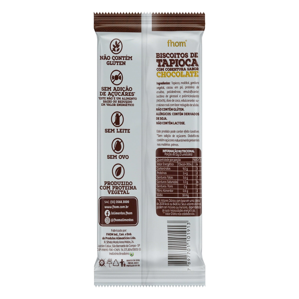 Biscoito De Tapioca C/ Choclate 3g Fhom