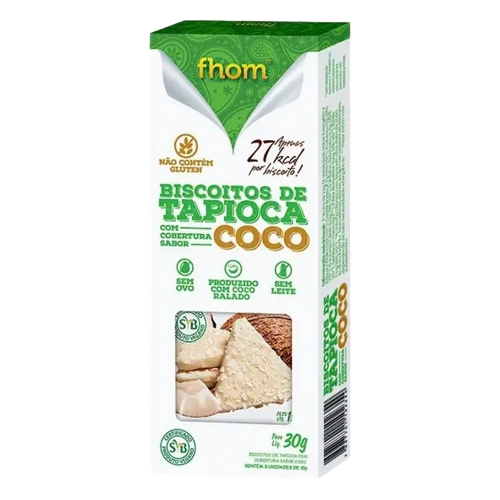 Biscoito De Tapioca Cobertura Coco Vegano Fhom Caixa 30g 2 Unidades