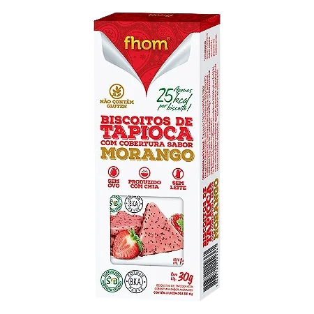 Pack Biscoito De Tapioca Cobertura Morango Vegano Fhom Caixa 30g 2 Unidades