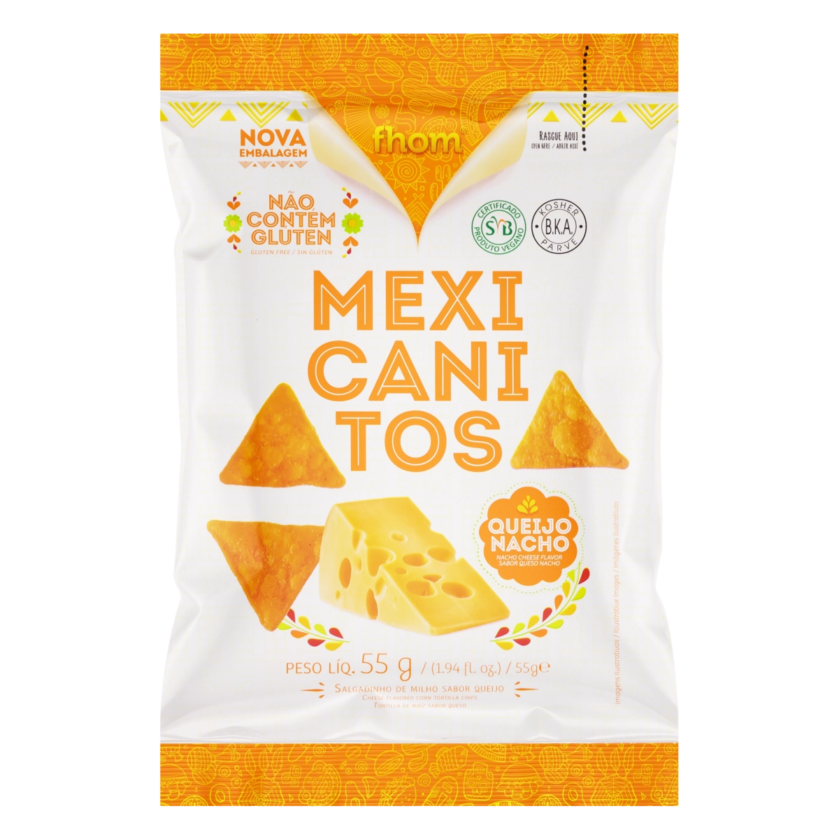 Salgadinho De Milho Queijo Nacho Fhom Mexicanitos Pacote 55g