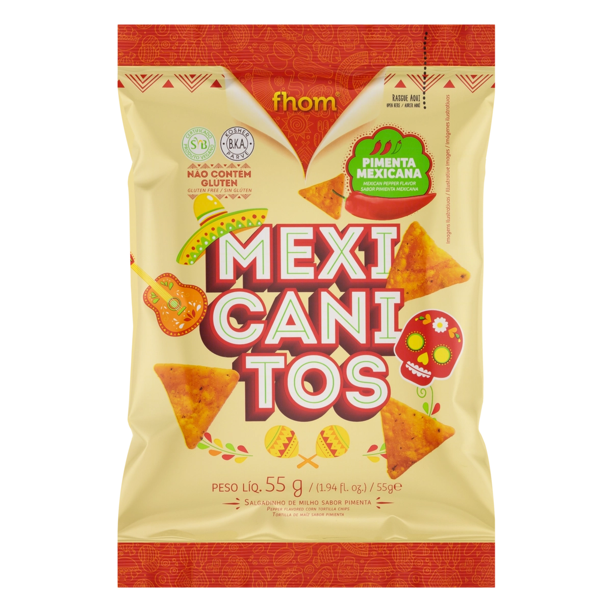 Salgadinho De Milho Pimenta Mexicana Fhom Mexicanitos Pacote 55g