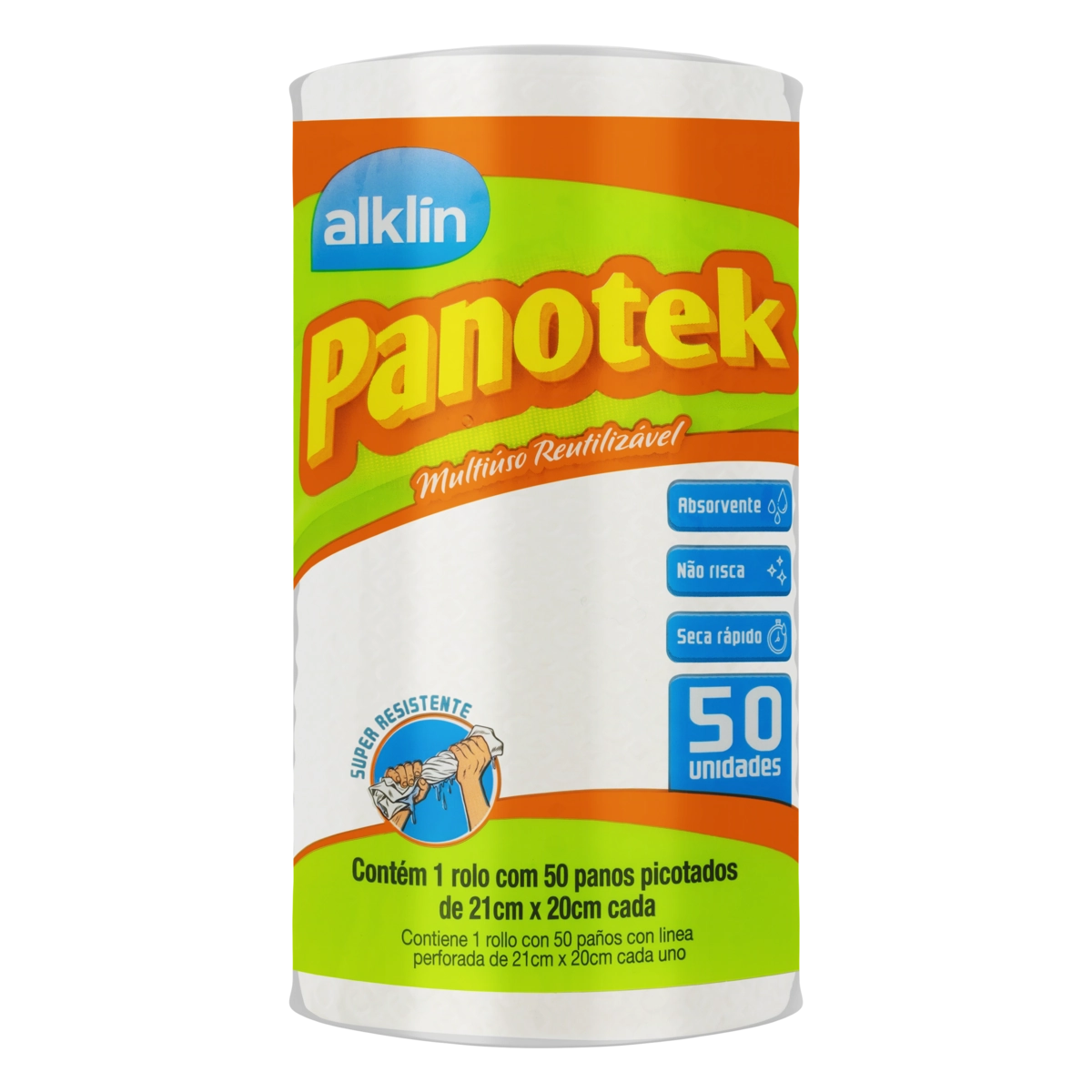 Pano Multiuso Reutilizável Em Rolo Branco Alklin Panotek 50 Unidades