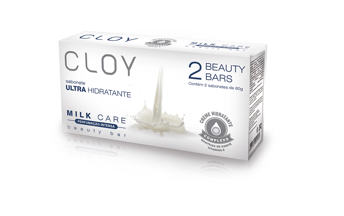 Pack Sabonete Barra Hidratante Vegetal Milk Care Cloy Maciez Perfeita Caixa 2 Unidades 80g Cada