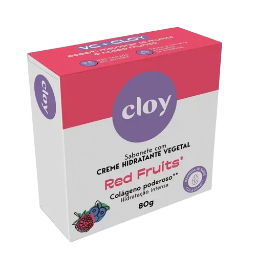 Sabonete Barra Hidratante Vegetal Red Fruits Cloy Colágeno Poderoso Caixa 80g