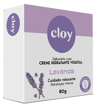 Sabonete Barra Hidratante Vegetal Lavanda Cloy Cuidado Relaxante Caixa 80g