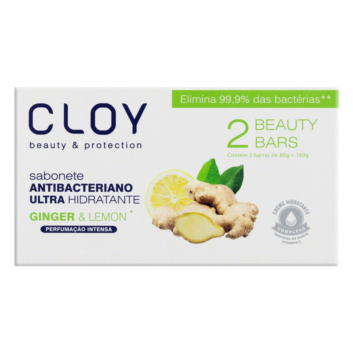 Pack Sabonete Barra Antibacteriano Vegetal Ginger Lemon Cloy Detox Purificante Caixa 2 Unidades 80g