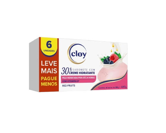 Pack Sabonete Barra Hidratante Vegetal Red Fruits Cloy Colágeno Poderoso Caixa 6 Unidades 80g Cada L