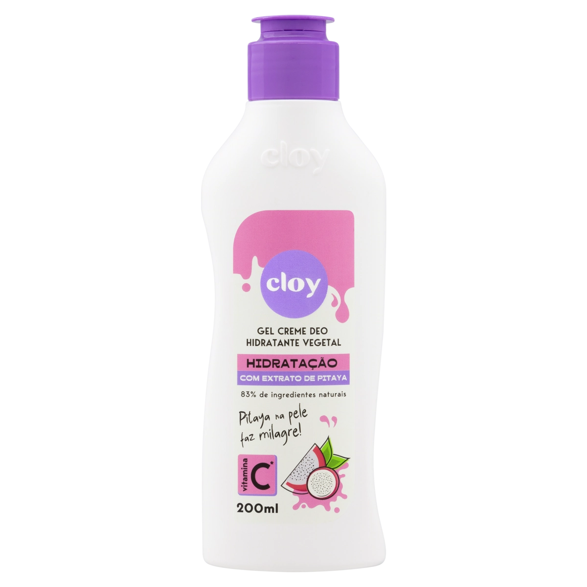 Gel Creme Deo Hidratante Vegetal Pitaya Cloy Frasco 200ml