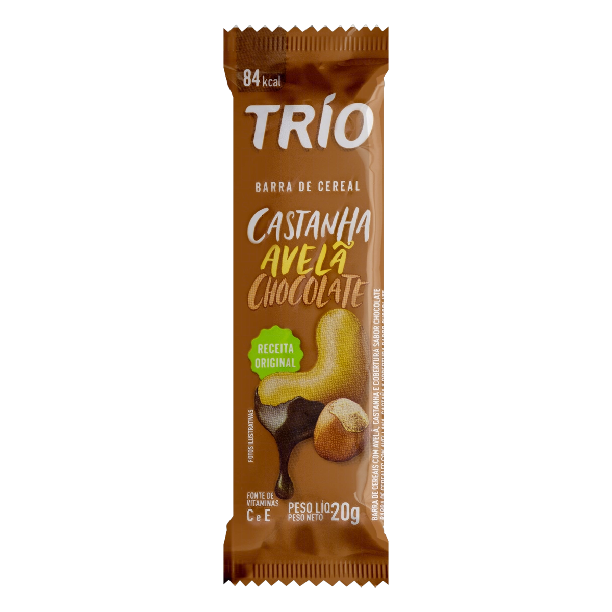 Barra De Cereal Avelã E Castanha Cobertura Chocolate Trio Pacote 20g