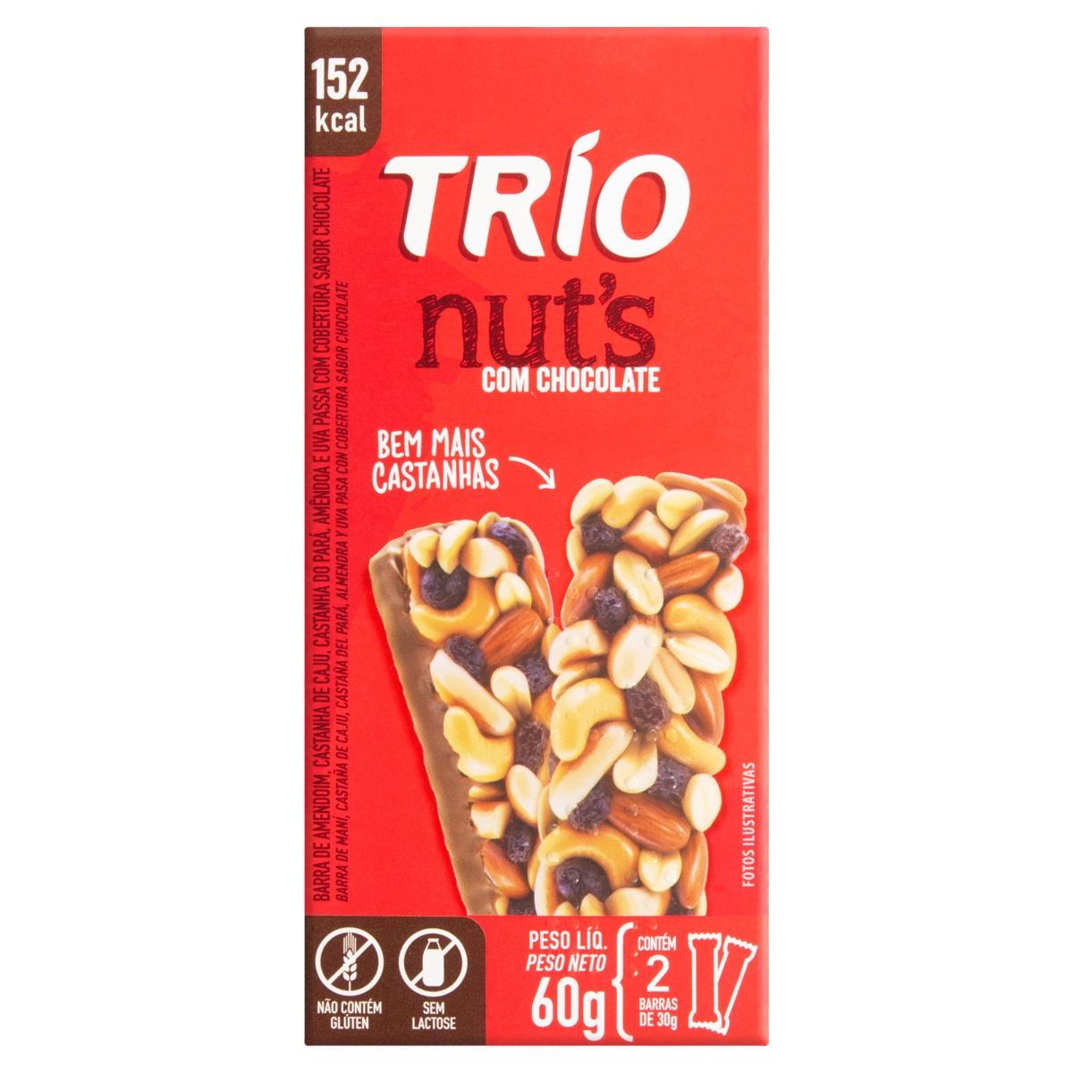 Barra De Cereal Trio Nut S Tradicional Com Chocolate 2unidade X