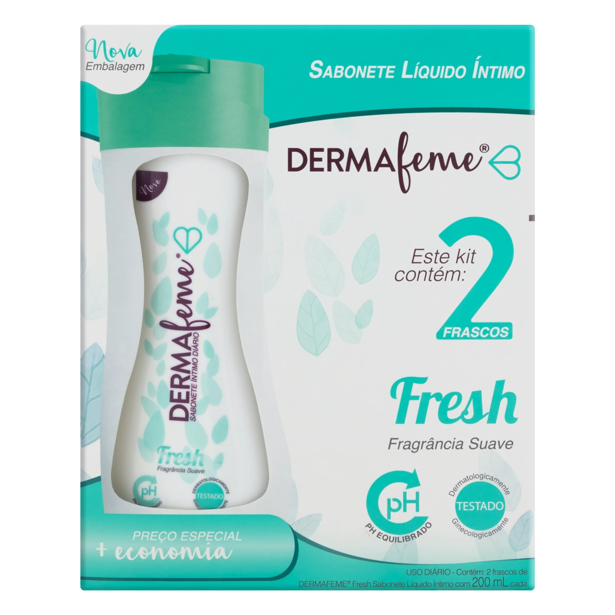 Pack Sabonete Líquido íntimo Suave Fresh Dermafeme Frasco 2 Unidades 200ml Cada
