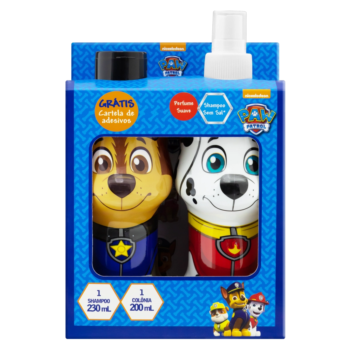 Kit Shampoo 230ml Colônia 200ml Infantil Suave Patrulha Canina Nutriex Marcas Grátis Cartela De Ades