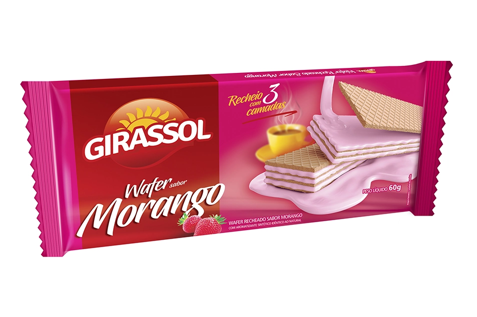 Waffer Girassol 60gr Morango
