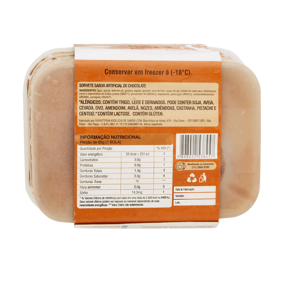 Sorvete Kidelicia Chocolate 1,5l