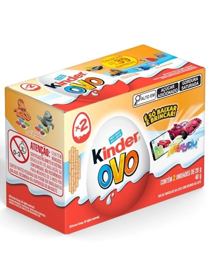 Pack Chocolate Recheio Ao Leite Applaydu Kinder Ovo Laranja Caixa 40g 2 Unidades