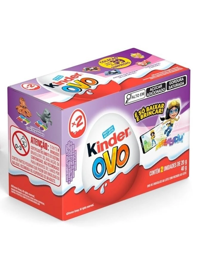 Pack Chocolate Recheio Ao Leite Applaydu Kinder Ovo Roxo Caixa 40g 2 Unidades