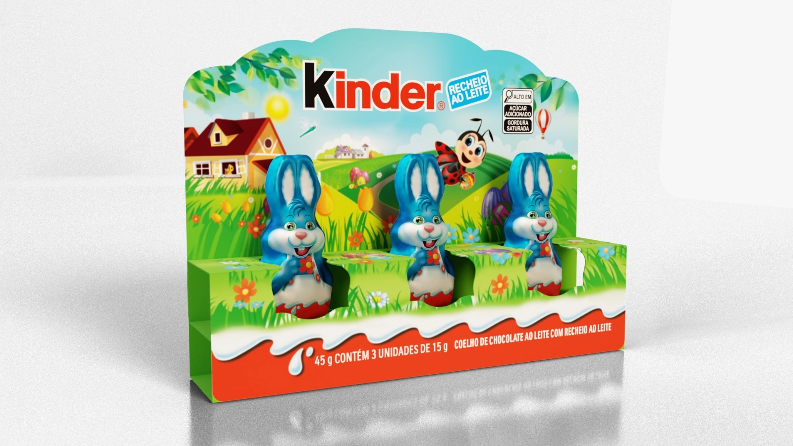 Coelho De Chocolate Ao Leite Recheio Ao Leite Kinder Caixa 45g 3 Unidades