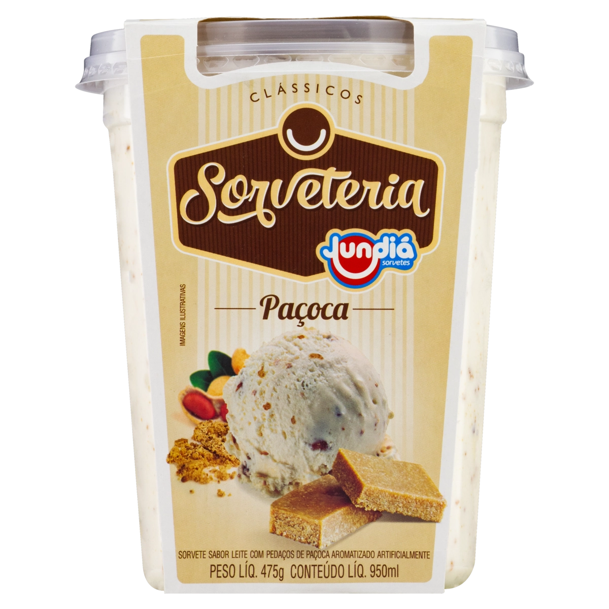 Sorvete Paçoca Jundiá Clássicos Sorveteria Pote 950ml