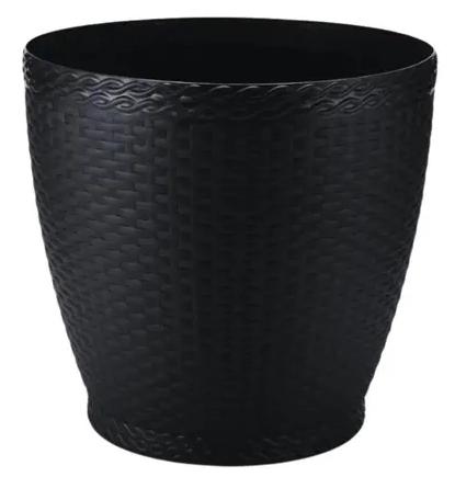 Vaso Rattan Mini Redondo Preto