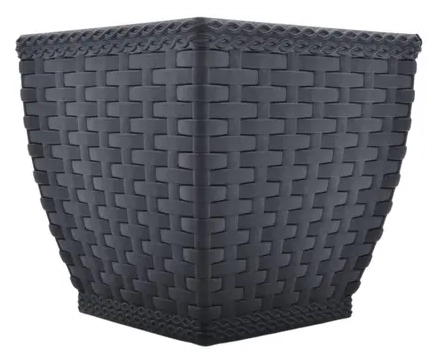 Vaso Cachepo Rattan M2 Quadrado Preto