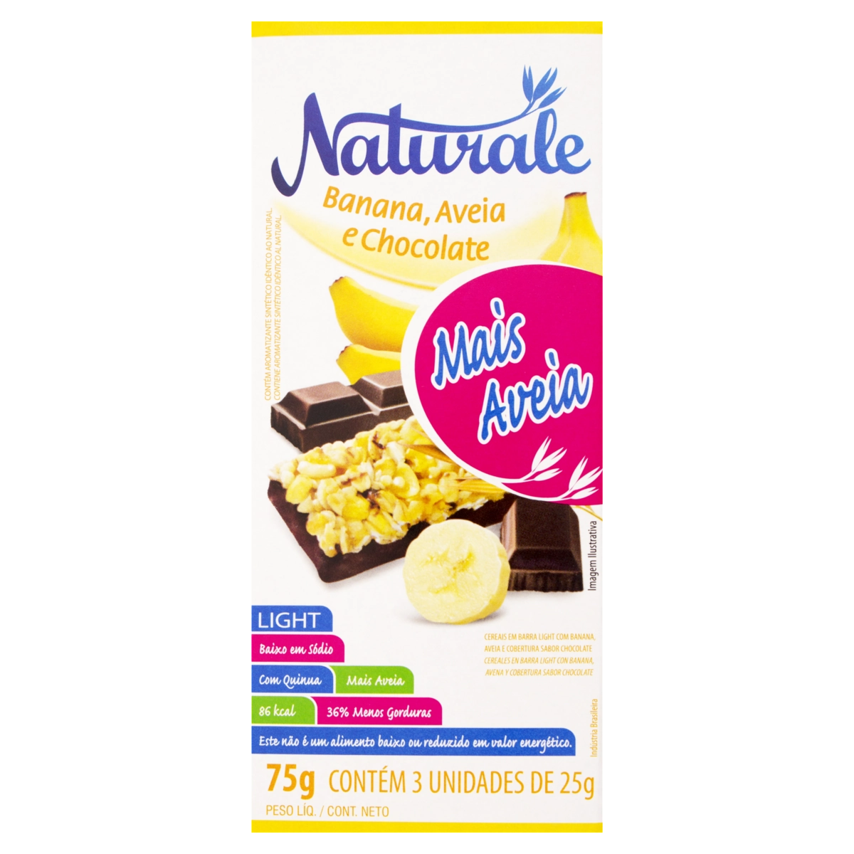Pack Barra De Cereal Banana, Aveia Cobertura Chocolate Light Naturale Caixa 75g 3 Unidades