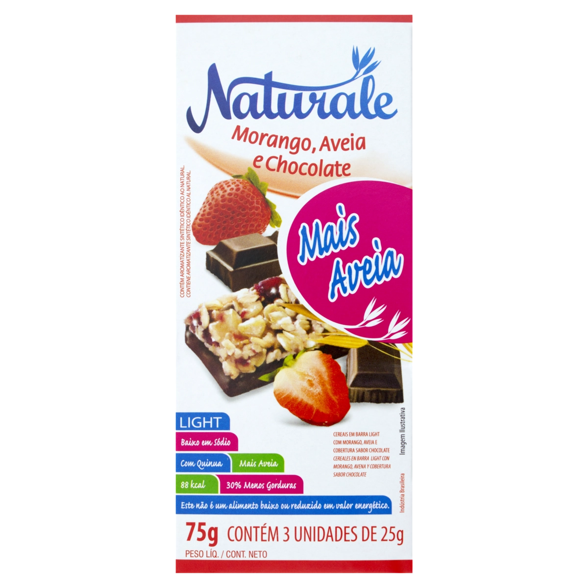 Pack Barra De Cereal Morango, Aveia Cobertura Chocolate Light Naturale Caixa 75g 3 Unidades
