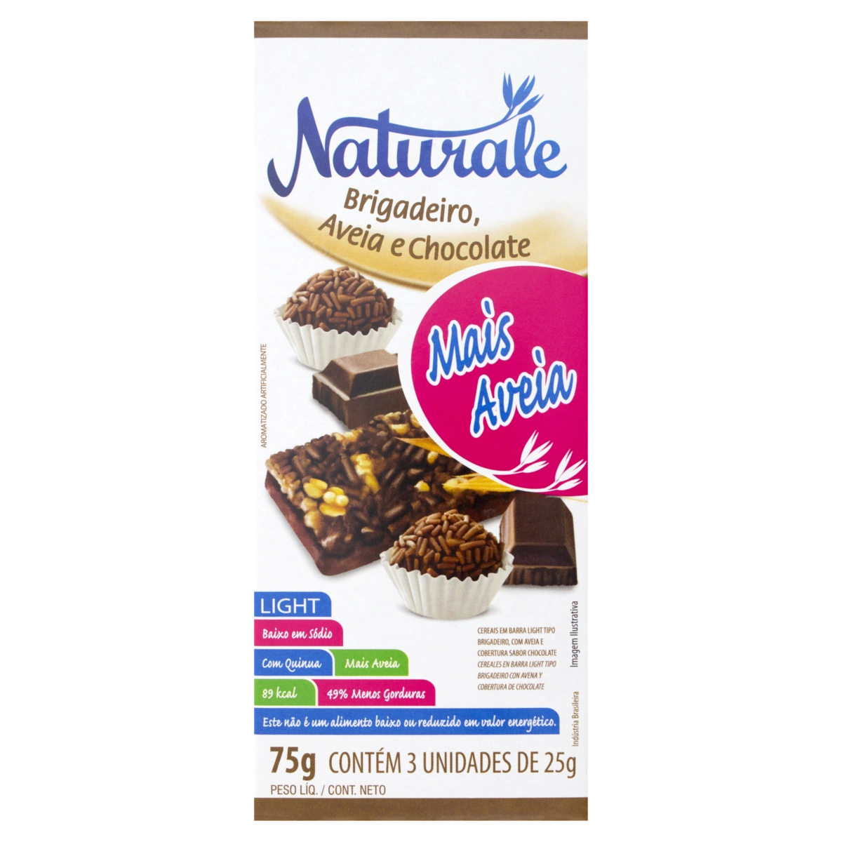 Pack Barra De Cereal Brigadeiro Com Aveia Cobertura Chocolate Light Naturale Caixa 75g 3 Unidades