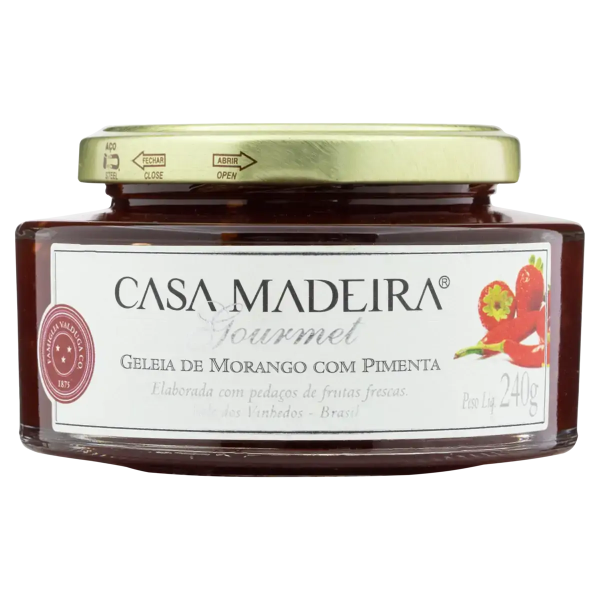 Geleia Morango Com Pimenta Casa Madeira Gourmet Vidro 240g