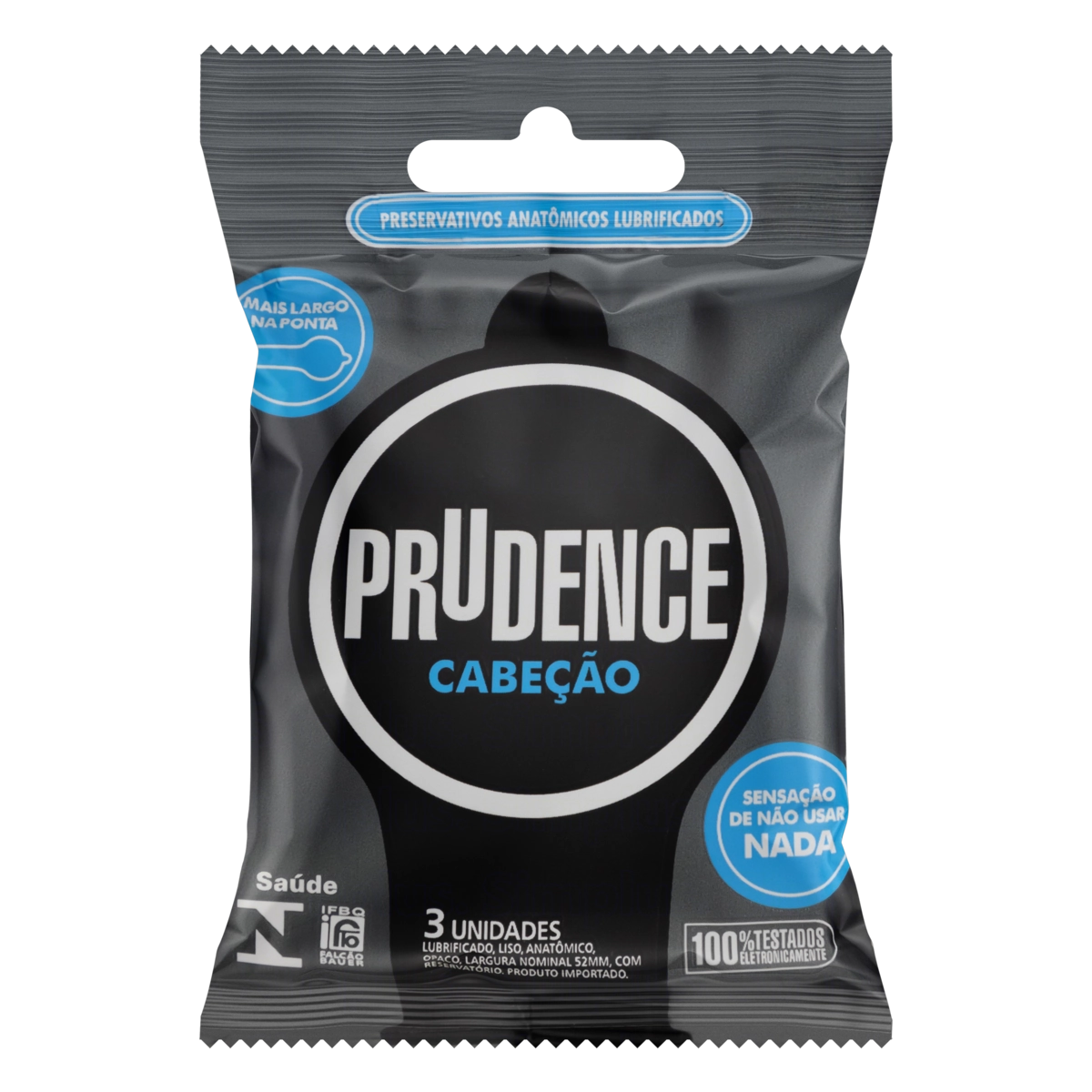 Preservativo Masculino Lubrificado Cabeção Prudence Pacote 3 Unidades