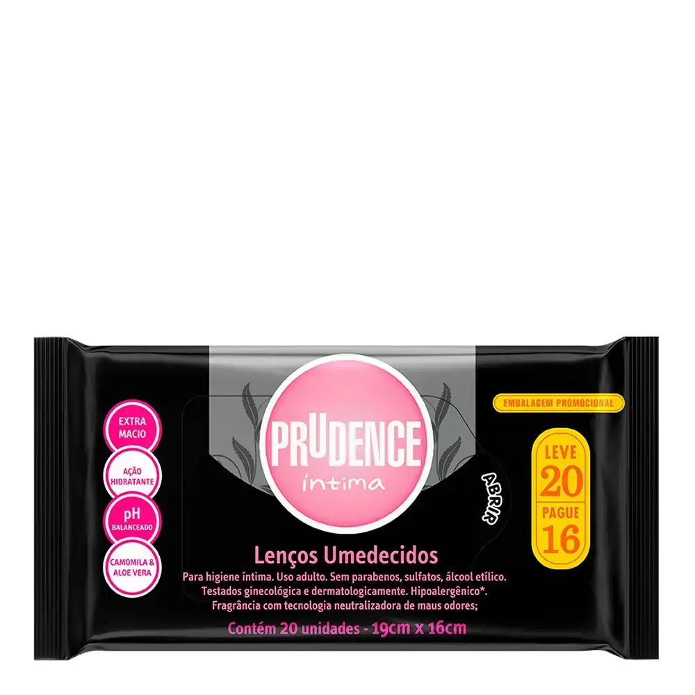 Lenço Umedecido Prudence Íntimo 20 Unidades