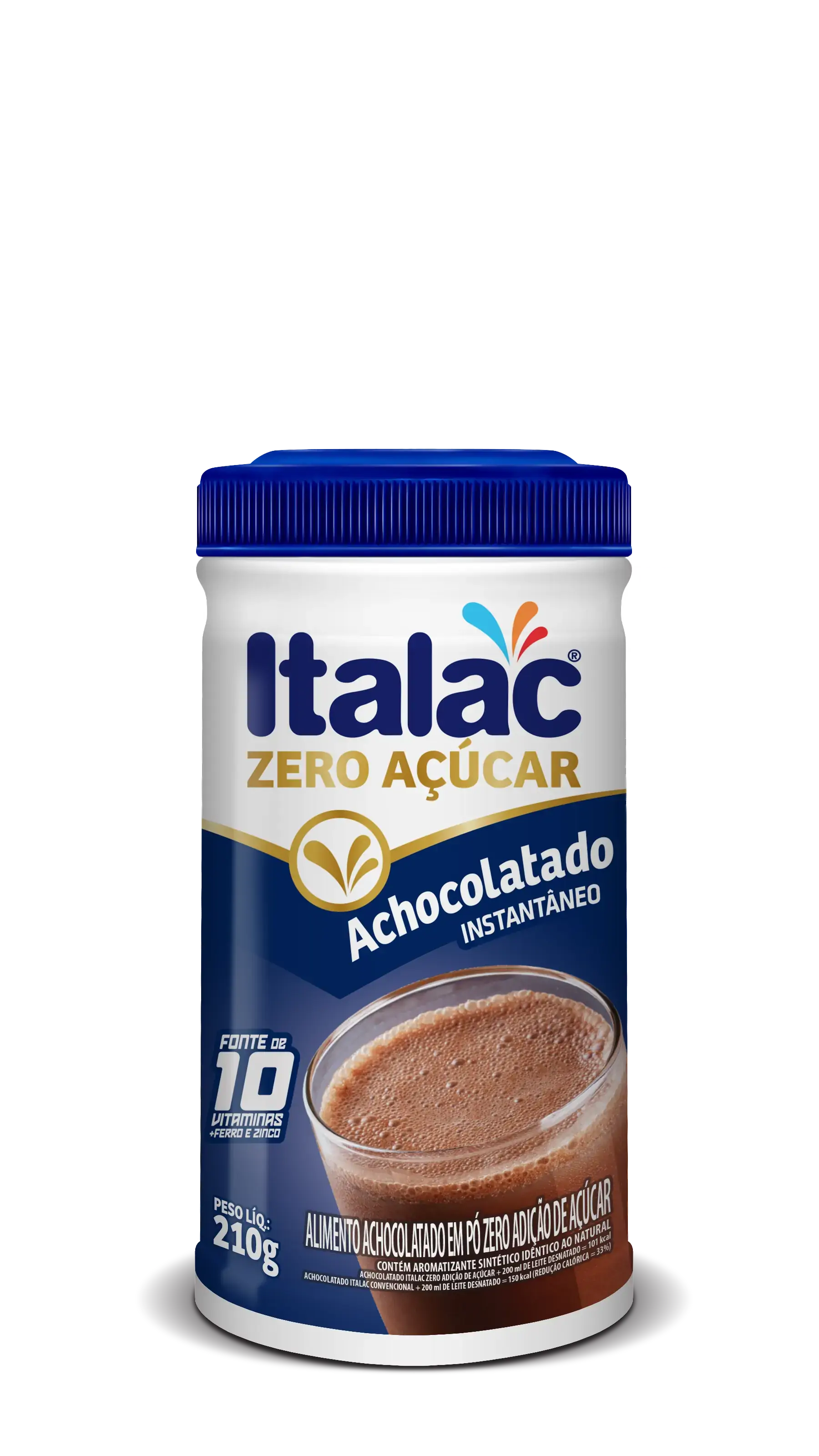 Achocolatado Em Pó Zero Açúcar 210g ? Pote Italac