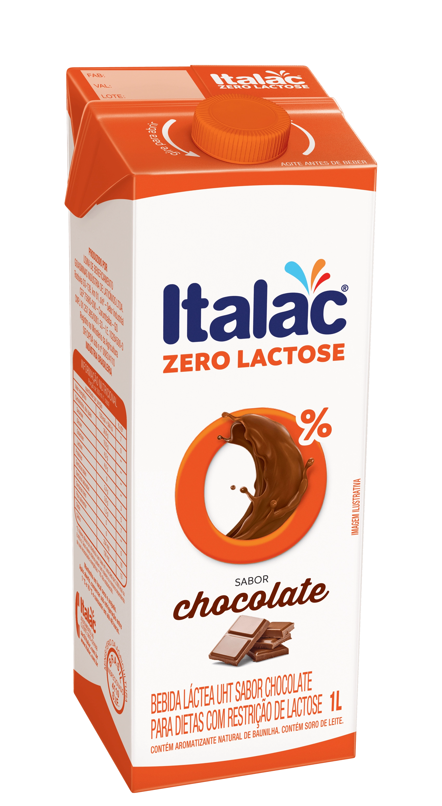 Bebida Láctea Uht Sabor Chocolate 1l Zero Lactose Com Tampa Italac