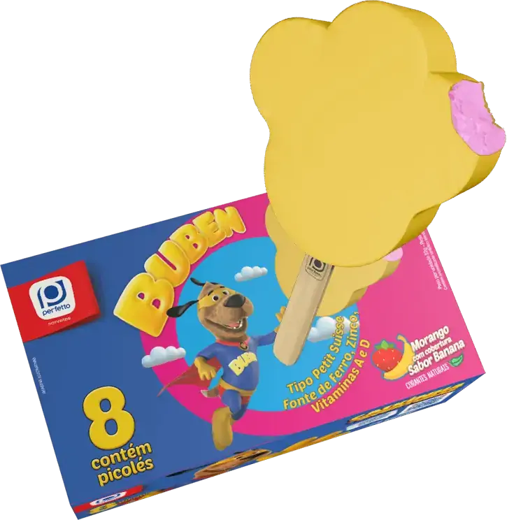 Pack Picolé Morango Cobertura Banana Buben Perfetto Caixa 416g 8 Unidades