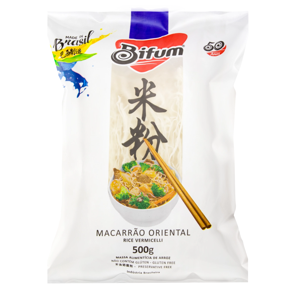 Macarrão Oriental De Arroz Bifum Pacote 500g