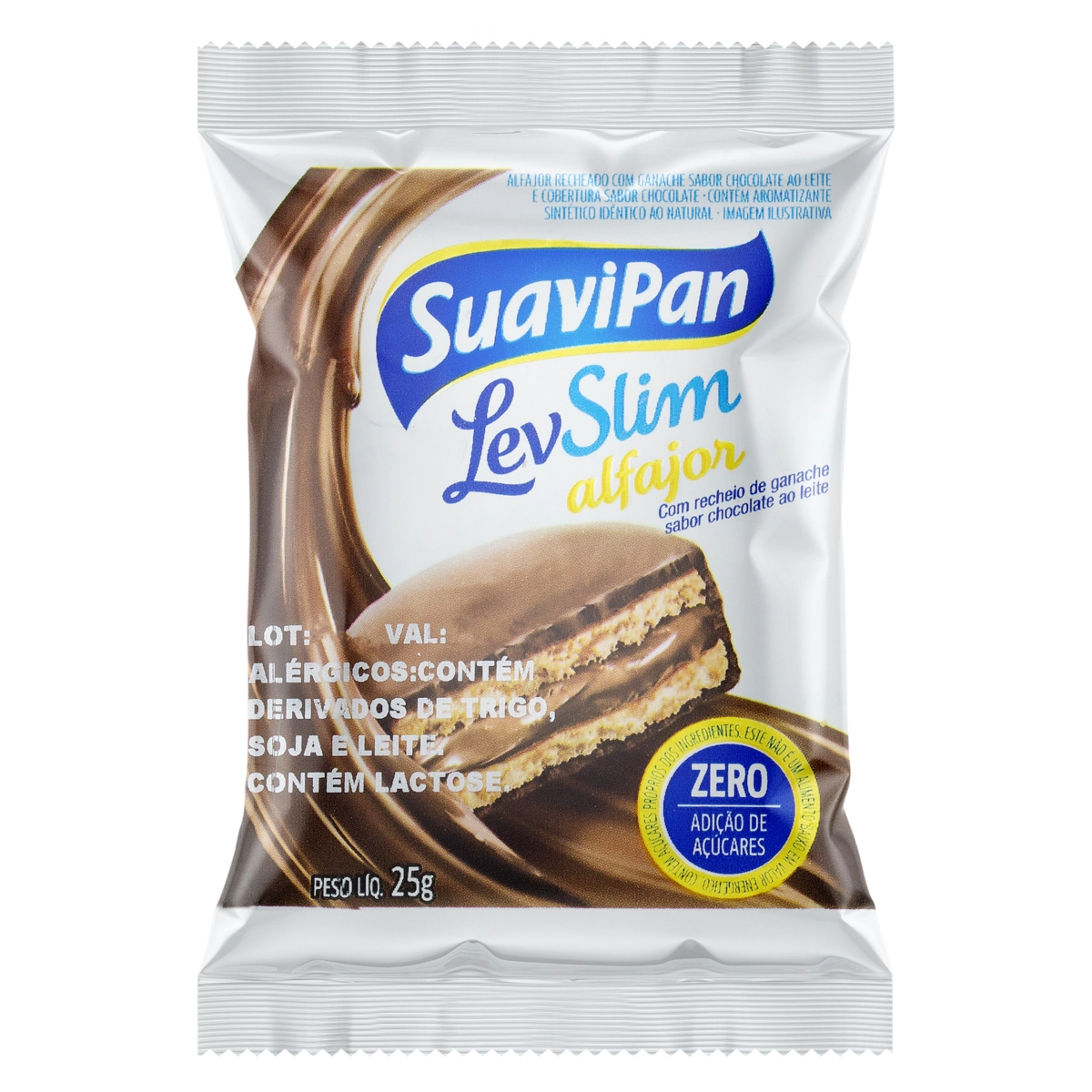 Alfajor Com Recheio De Ganache De Chocolate Ao Leite Suavipan Levslim Pacote 25g