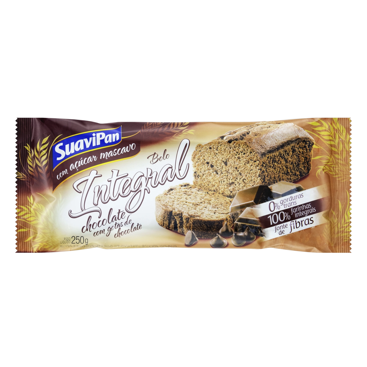 Bolo Integral Chocolate Com Gotas De Chocolate Suavipan Pacote 250g